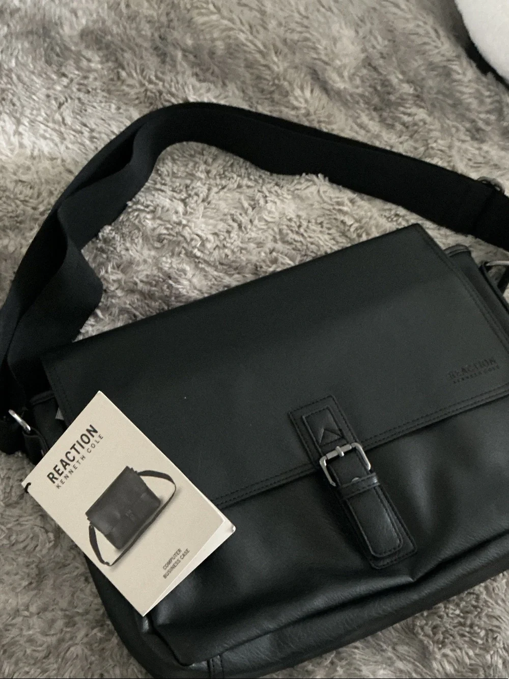 Kenneth Cole Black Leather Bag for laptop with Buckle Detail